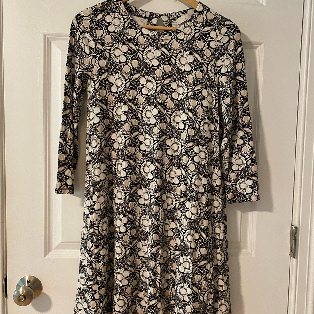 LOFT Black and White Floral Long Sleeve Dress